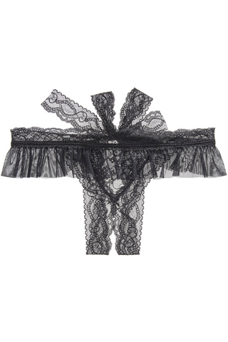 Aubade Boîte à Désir Open Up Lace Thong Black | Crotchless Knickers