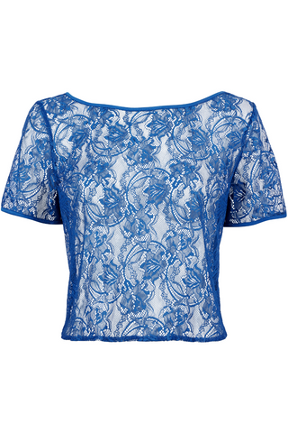 Aubade Blue Lace Short Sleeve Sleep Top | Lazy Days Nightwear