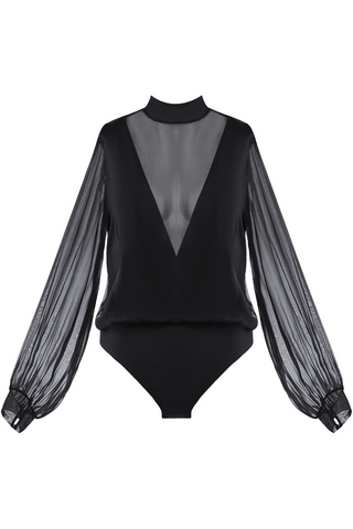 Aubade Les Bodys Long Sleeve Chiffon Bodysuit Black