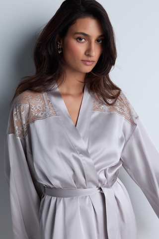 Aubade Midnight Whisper Silk Kimono Cosmos Silver | Silk Nightwear