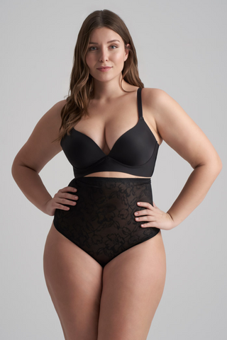 Bye Bra Black Shaping Lace High Waist Thong | Shapewear