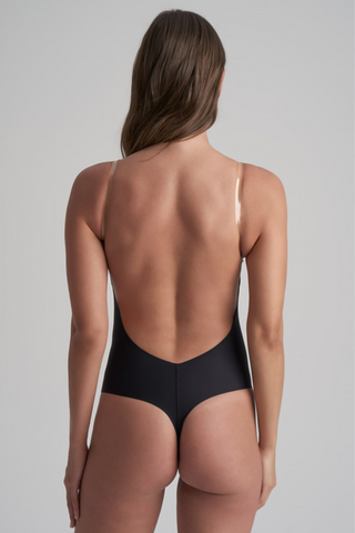 Bye Bra Sensual Low Back Thong Bodysuit Black