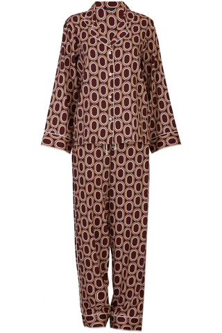 Fable & Eve Fitzrovia Chain Print Pyjama Set Rust Brown