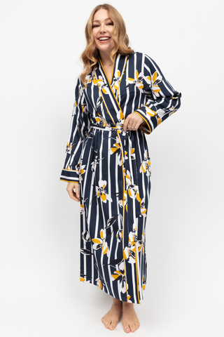 Fable & Eve Knightsbridge Floral Stripe Print Dressing Gown Navy