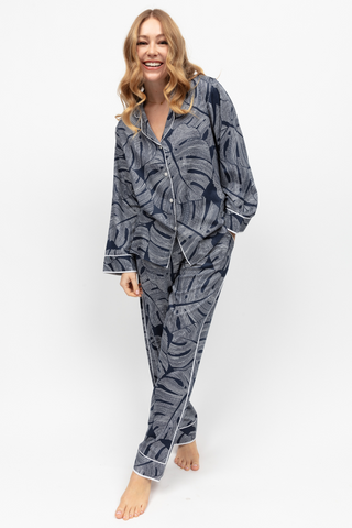 Fable & Eve Knightsbridge Leaf Print Pyjama Set Navy