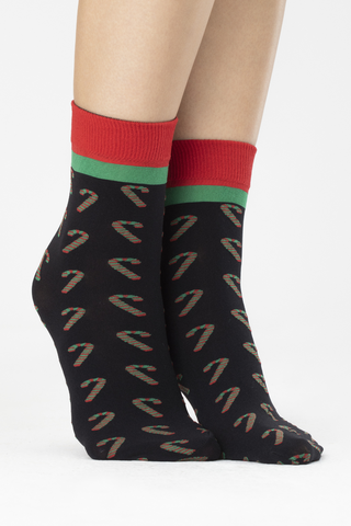 FiORE Candy Cane Pattern Socks Black 40 Denier