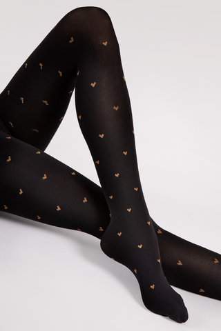 FiORE Copper Love Heart Pattern Tights Black 60 Denier