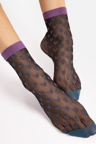 FiORE Dizzy Geometric Pattern Sheer Socks Black, Lilac & Blue 20 Denier