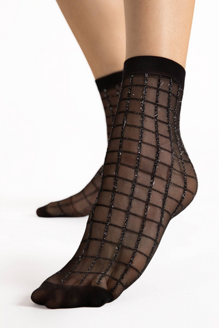 FiORE Grid Sheer Lurex Check Pattern Socks Black 20 Denier