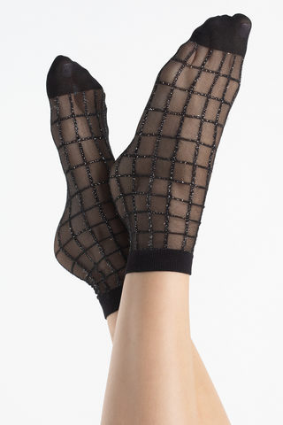 FiORE Grid Sheer Lurex Check Pattern Socks Black 20 Denier