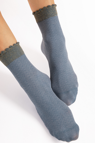 FiORE Spina Herringbone Pattern Socks Blue 40 Denier