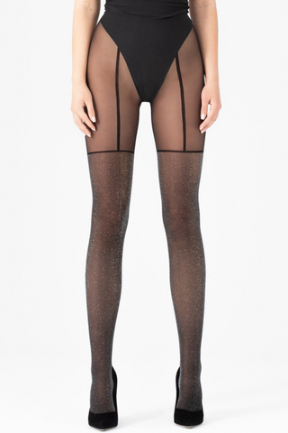 FiORE Stardust Patterned Shiny Tights Black/Silver 40 Denier