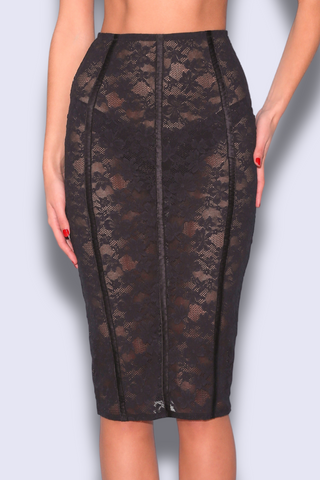 Fleur Du Mal Le Stretch Lace Pencil Skirt Black