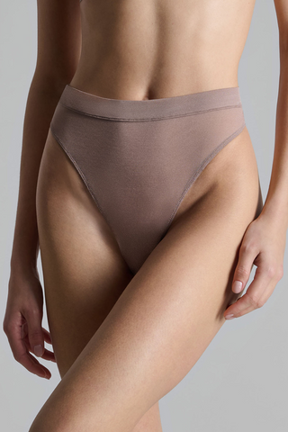 Maison Close Corps à Corps Sheer High Waist Thong Taupe