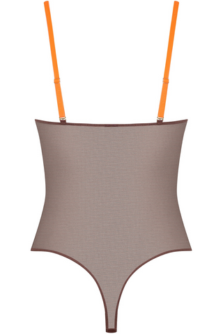 Maison Close Corps à Corps Sheer Thong Bodysuit Brown & Neon Orange