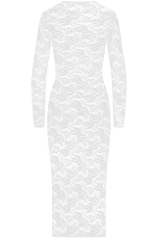 Maison Close Flashback Lace Long Sleeve Midi Dress White