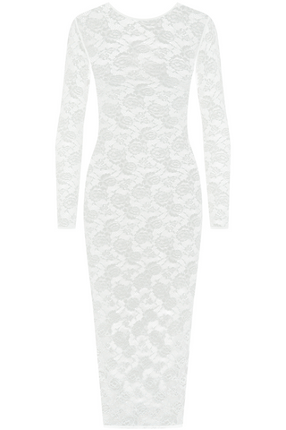 Maison Close Flashback Lace Long Sleeve Midi Dress White