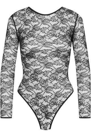 Maison Close Flashback Long Sleeve Lace Thong Bodysuit Black