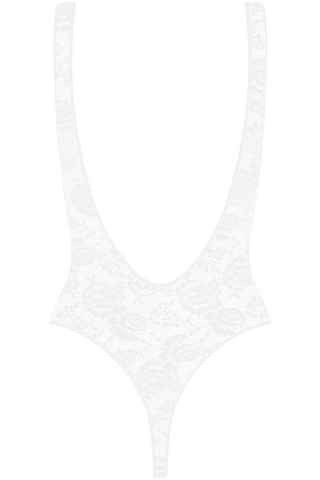 Maison Close Flashback Lace Open Back Thong Body White