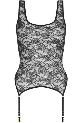 Maison Close Flashback Lace Tank Top with Suspenders Black