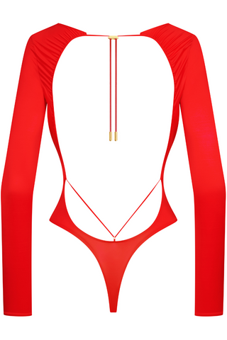 Maison Close French Kiss Long Sleeve Thong Body Red