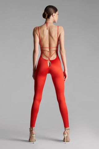 Maison Close French Kiss Open Back Strap Catsuit Red