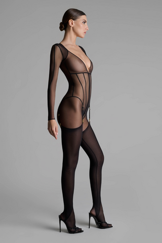 Maison Close L'Amoureuse Black Jumpsuit | Sheer Lingerie