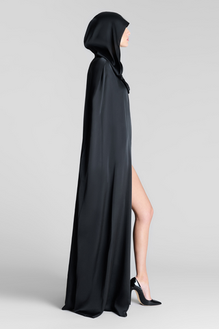 Maison Close Les Fétiches Long Satin Hooded Cape Black