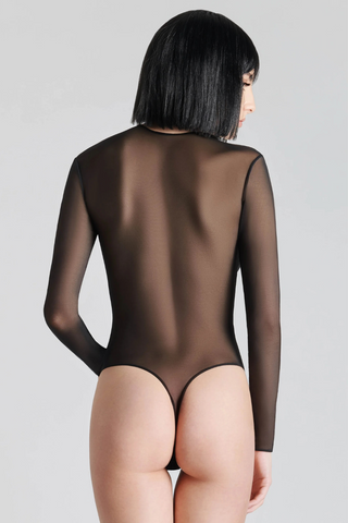 Maison Close Pure Tentation Long Sleeve Thong Bodysuit Black