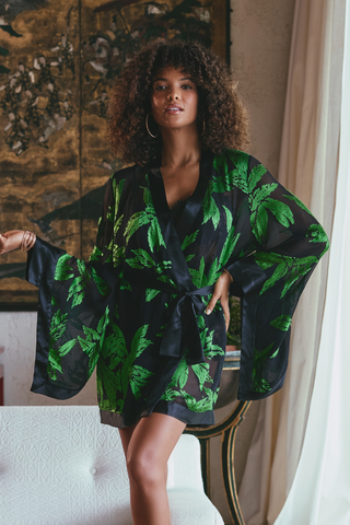 Marjolaine Ambre Short Robe Mint Print | French Nightwear