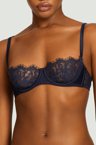 Muse by Coco de Mer Beatrice Lace Half Cup Bra Navy