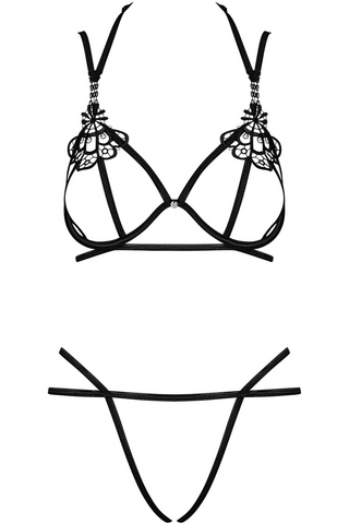 Obsessive Badossa Cupless Bra & Crotchless Thong Black