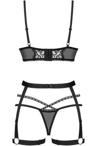 Obsessive Blomentis Bra, Thong & Suspender Black