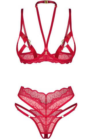 Red Lace Open Bra & Crotchless Thong Set | Obsessive Cupide Desir