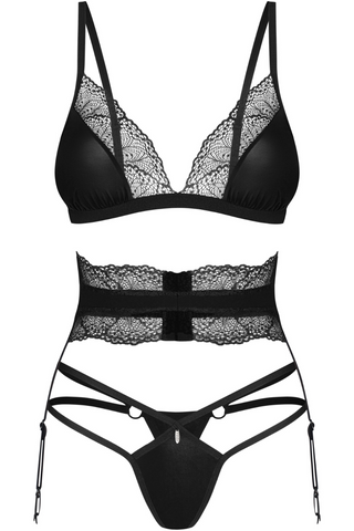 Obsessive Lobellis 3 Piece Lingerie Set Black