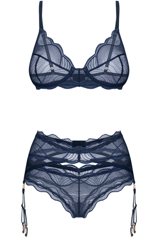 Blue Lace Three Piece Lingerie Set | Obsessive Nightly Blue