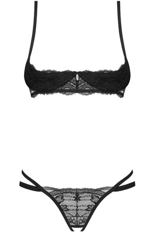 Obsessive Black Open Bra & Crotchless Thong Set | Sexy Lingerie