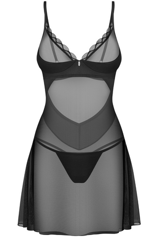 Obsessive Stella Chemise & Thong Black | Sheer Nightweat Set