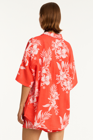 Sea Level Aloha Cover Up Shirt Flame