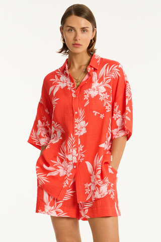 Sea Level Aloha Cover Up Shirt Flame