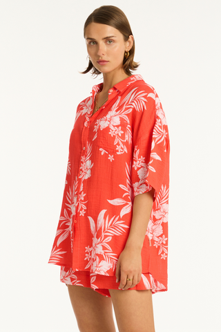 Sea Level Aloha Cover Up Shirt Flame