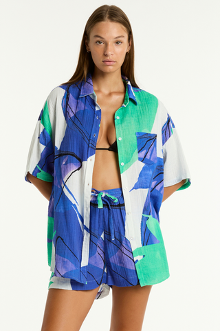 Sea Level Sublime Aloha Cotton Beach Shirt Cobalt