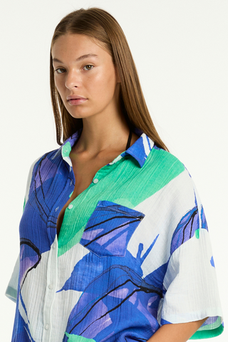 Sea Level Sublime Aloha Cotton Beach Shirt Cobalt