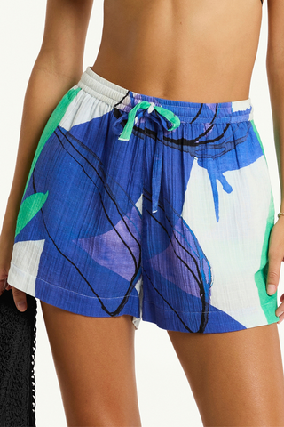 Sea Level Sublime Aloha Cotton Beach Shorts Cobalt